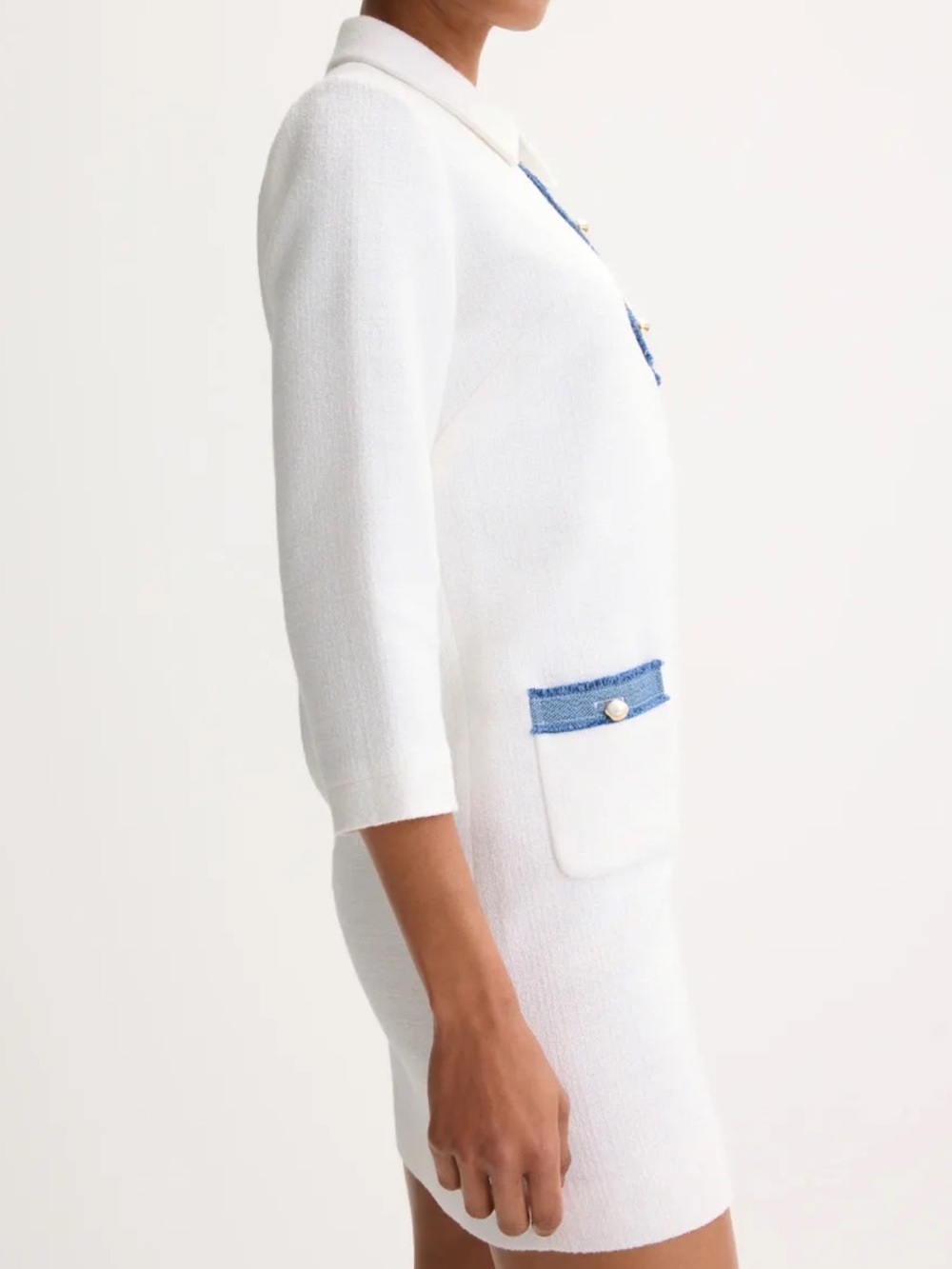 Sandro White Mini Dress with Blue Trim - Picture 5 of 11